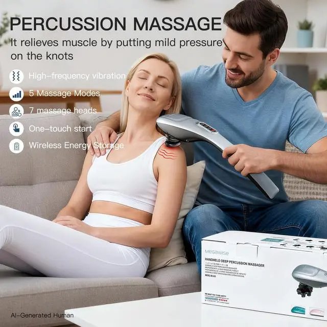 Alt view image 2 of 6 - Handheld Back Massager | Deep Tissue Percussion Massage for Back, Neck, Shoulders, Waist and Legs (Cordless Silver)