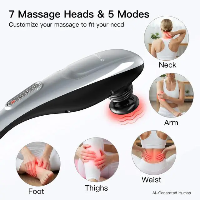 Alt view image 3 of 6 - Handheld Back Massager | Deep Tissue Percussion Massage for Back, Neck, Shoulders, Waist and Legs (Cordless Silver)