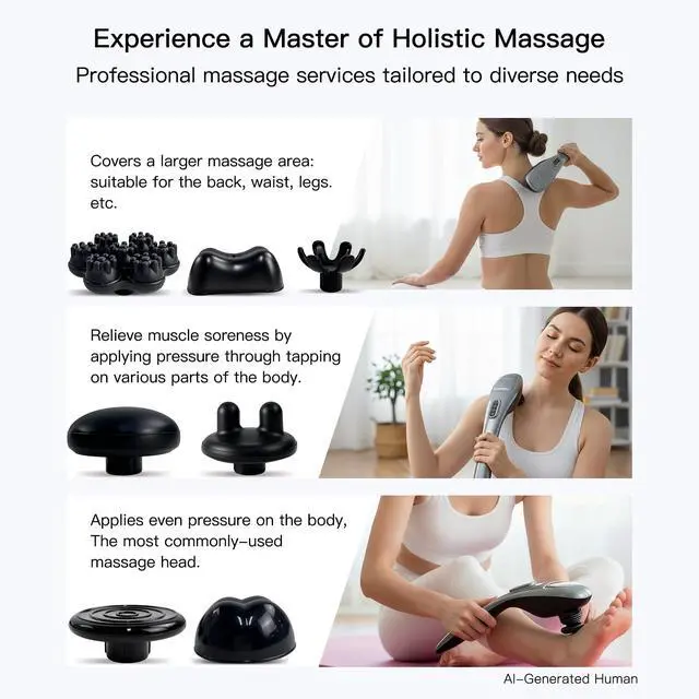 Alt view image 4 of 6 - Handheld Back Massager | Deep Tissue Percussion Massage for Back, Neck, Shoulders, Waist and Legs (Cordless Silver)