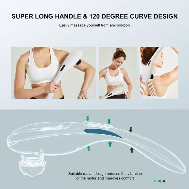 Alt view image 2 of 7 - Handheld Back Massager | Deep Tissue Percussion Massage for Back, Neck, Shoulders, Waist and Legs (Cordless Off-White)