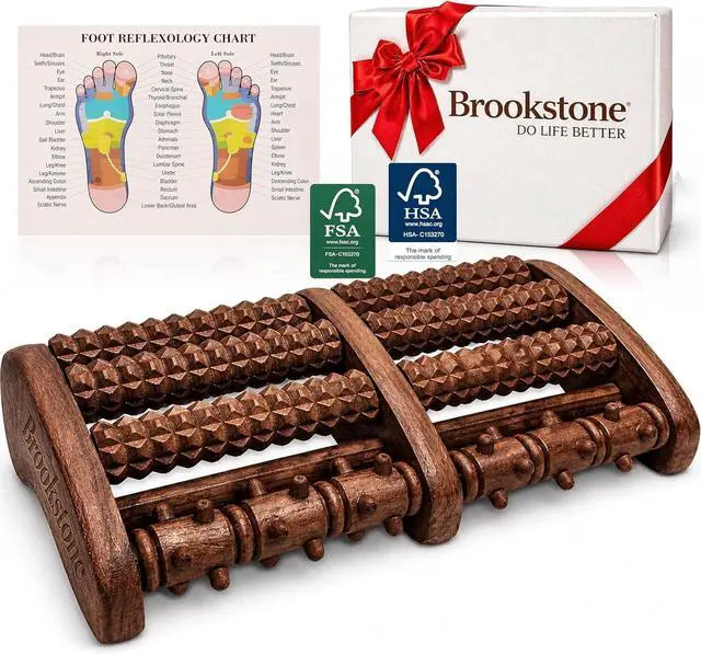 Main image of Foot Massager Roller Plantar Fasciitis Pain Relief - Wooden Under Desk Feet Massage - Dual Manual Heel Massagers - Wood Rolling Acupressure Tool with Reflexology Guide - Gift for Men, Women