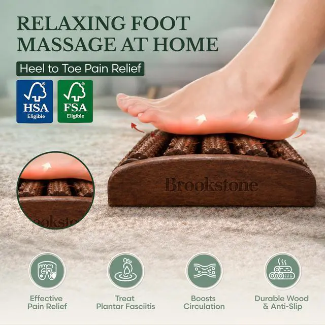 Alt view image 2 of 7 - Foot Massager Roller Plantar Fasciitis Pain Relief - Wooden Under Desk Feet Massage - Dual Manual Heel Massagers - Wood Rolling Acupressure Tool with Reflexology Guide - Gift for Men, Women