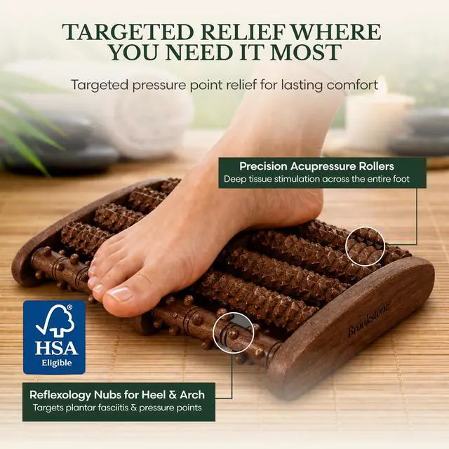 Alt view image 5 of 7 - Foot Massager Roller Plantar Fasciitis Pain Relief - Wooden Under Desk Feet Massage - Dual Manual Heel Massagers - Wood Rolling Acupressure Tool with Reflexology Guide - Gift for Men, Women