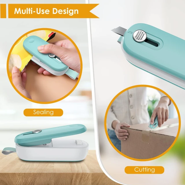 Alt view image 4 of 7 - Mini Bag Sealer, 2 in 1 Bag Sealer Heat Seal with Cutter and with Lanyard, Mini Bag Resealer Machine for Plastic Bags Snack Bags Food Storage (Batteries Included)