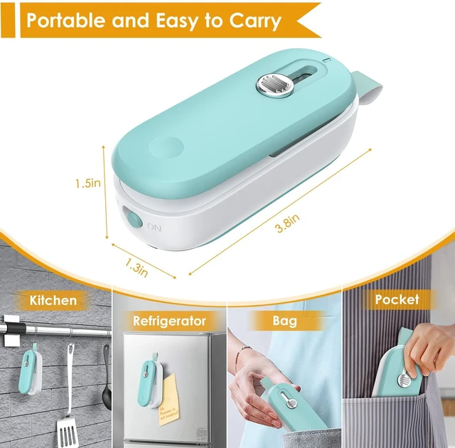 Alt view image 3 of 7 - Mini Bag Sealer, 2 in 1 Bag Sealer Heat Seal with Cutter and with Lanyard, Mini Bag Resealer Machine for Plastic Bags Snack Bags Food Storage (Batteries Included)