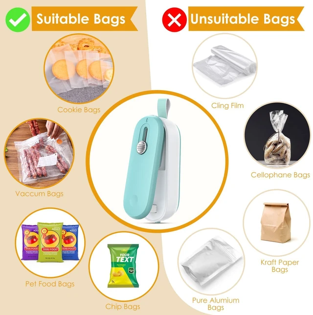 Alt view image 7 of 7 - Mini Bag Sealer, 2 in 1 Bag Sealer Heat Seal with Cutter and with Lanyard, Mini Bag Resealer Machine for Plastic Bags Snack Bags Food Storage (Batteries Included)