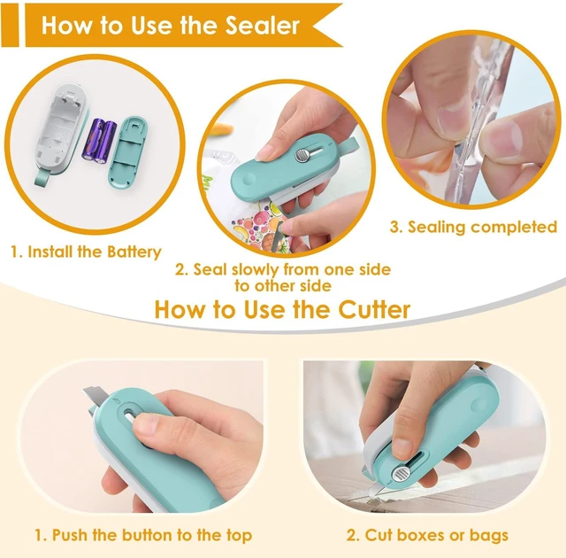 Alt view image 6 of 7 - Mini Bag Sealer, 2 in 1 Bag Sealer Heat Seal with Cutter and with Lanyard, Mini Bag Resealer Machine for Plastic Bags Snack Bags Food Storage (Batteries Included)