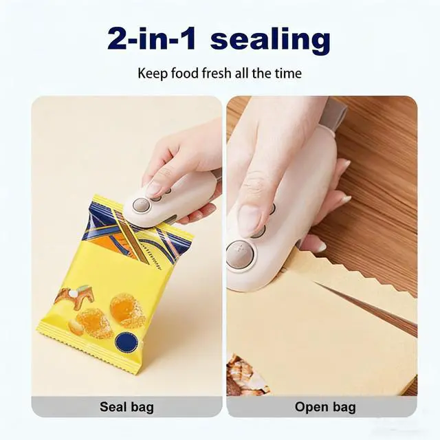 Alt view image 4 of 7 - 2Pcs Mini Bag Sealer 2 in 1Heat Sealer with Cutter and Magnet Portable handheld Rechargeable Food Bag Sealer Plastic Bag Sealing Machine for Snacks, Chips& Food Storage (white)