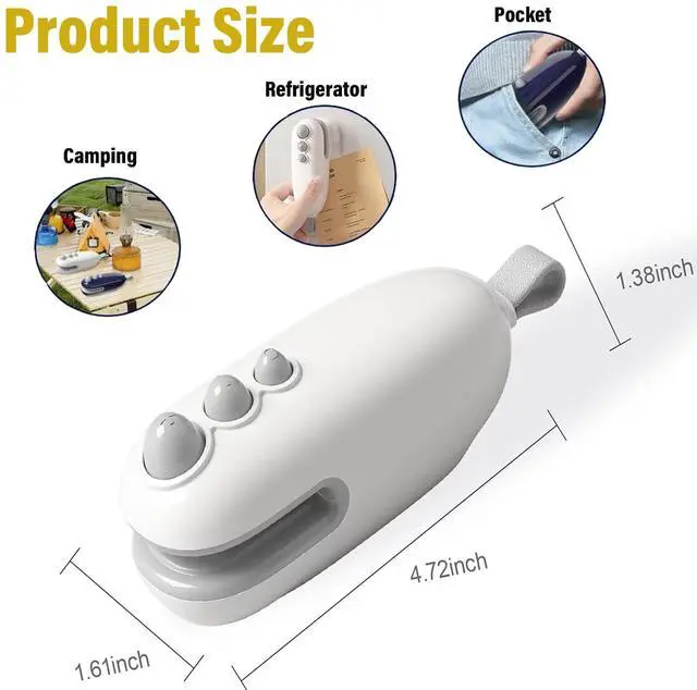 Alt view image 2 of 7 - 2Pcs Mini Bag Sealer 2 in 1Heat Sealer with Cutter and Magnet Portable handheld Rechargeable Food Bag Sealer Plastic Bag Sealing Machine for Snacks, Chips& Food Storage (white)