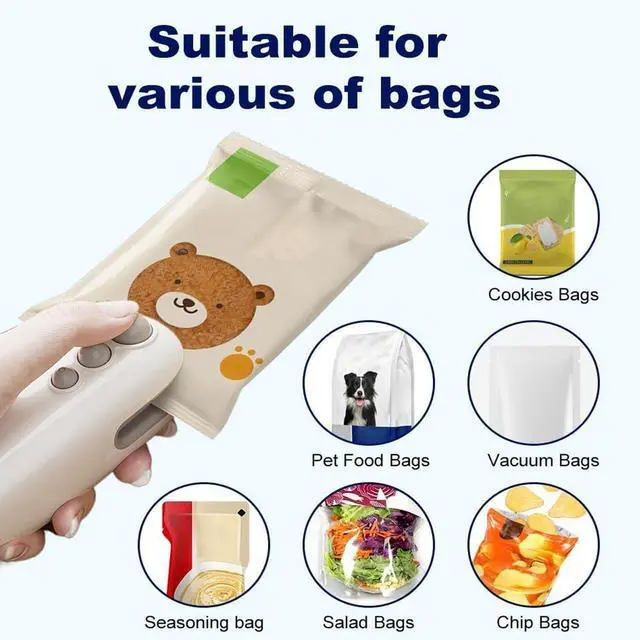 Alt view image 7 of 7 - 2Pcs Mini Bag Sealer 2 in 1Heat Sealer with Cutter and Magnet Portable handheld Rechargeable Food Bag Sealer Plastic Bag Sealing Machine for Snacks, Chips& Food Storage (white)