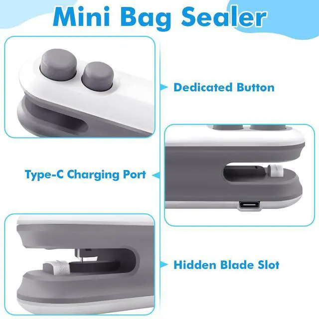 Alt view image 2 of 7 - Mini Bag Sealer -2 in 1 Mini Bag sealer with Cutter and Magnet,Chip Bag Sealer,Portable Bag Resealer Handheld for Plastic Bags Food Storage Snacks Freshness