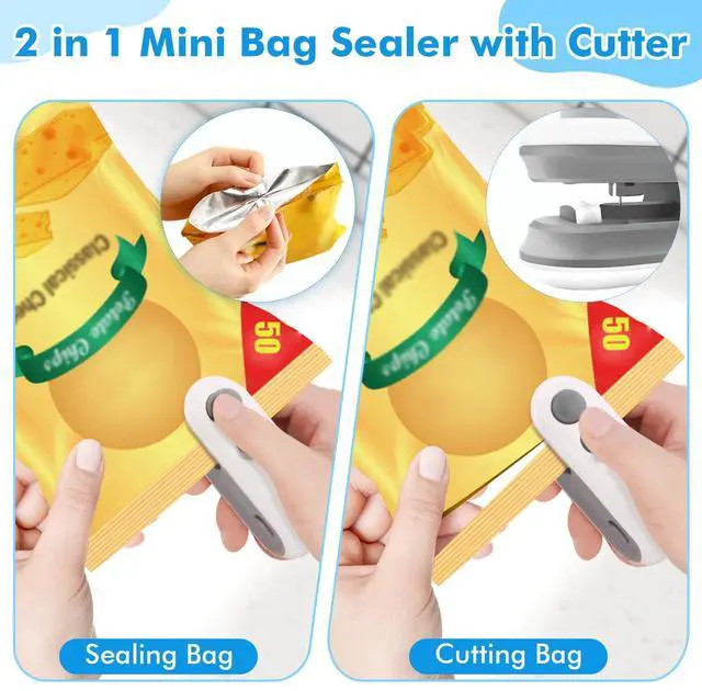 Alt view image 4 of 7 - Mini Bag Sealer -2 in 1 Mini Bag sealer with Cutter and Magnet,Chip Bag Sealer,Portable Bag Resealer Handheld for Plastic Bags Food Storage Snacks Freshness