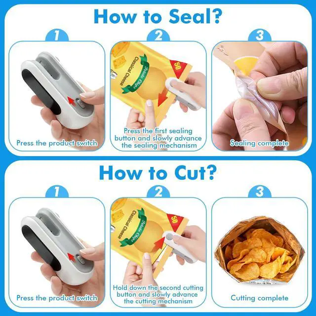 Alt view image 6 of 7 - Mini Bag Sealer -2 in 1 Mini Bag sealer with Cutter and Magnet,Chip Bag Sealer,Portable Bag Resealer Handheld for Plastic Bags Food Storage Snacks Freshness