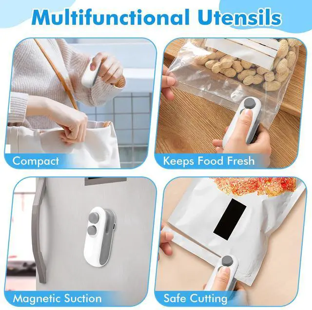 Alt view image 7 of 7 - Mini Bag Sealer -2 in 1 Mini Bag sealer with Cutter and Magnet,Chip Bag Sealer,Portable Bag Resealer Handheld for Plastic Bags Food Storage Snacks Freshness
