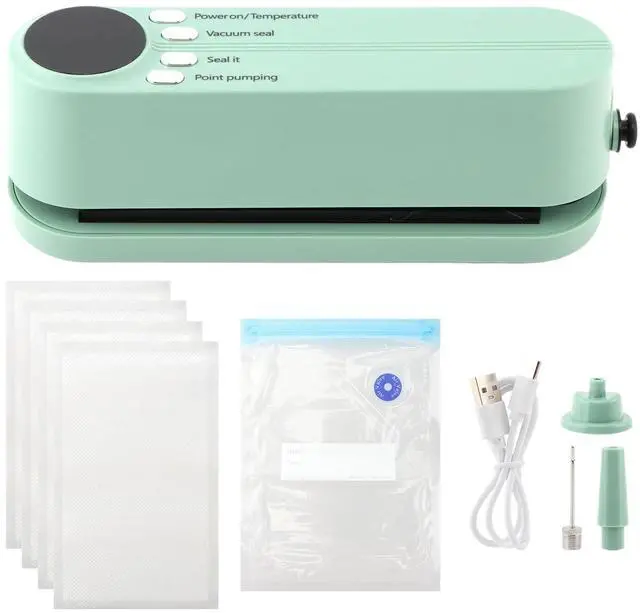Main image of Mini Vacuum Sealer for Food, 3 in 1 Cordless Rechargeable Bag Heat Sealer for Dry/Moist Food Storage with 4 Snack Bags for Snacks Food Storage(COLOR:Green)
