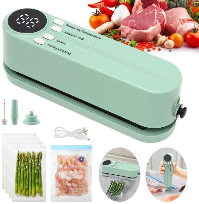 Alt view image 2 of 6 - Mini Vacuum Sealer for Food, 3 in 1 Cordless Rechargeable Bag Heat Sealer for Dry/Moist Food Storage with 4 Snack Bags for Snacks Food Storage(COLOR:Green)