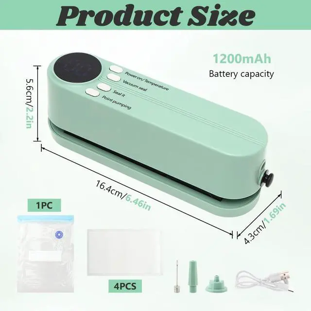 Alt view image 4 of 6 - Mini Vacuum Sealer for Food, 3 in 1 Cordless Rechargeable Bag Heat Sealer for Dry/Moist Food Storage with 4 Snack Bags for Snacks Food Storage(COLOR:Green)