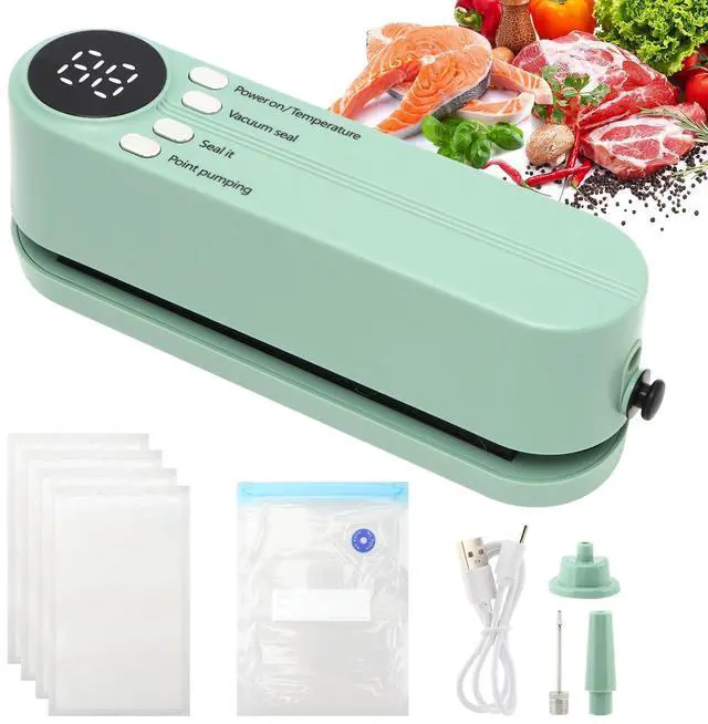 Alt view image 3 of 6 - Mini Vacuum Sealer for Food, 3 in 1 Cordless Rechargeable Bag Heat Sealer for Dry/Moist Food Storage with 4 Snack Bags for Snacks Food Storage(COLOR:Green)