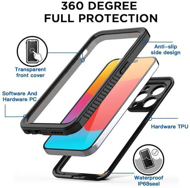 Alt view image 3 of 7 - Waterproof Case for iPhone 15 Pro Max(6.7") Snowproof,Dustproof and Shockproof, IP68 Certified Full Body Protection Fully Sealed Underwater Cover for iPhone 15 Pro Max 6.7"_3