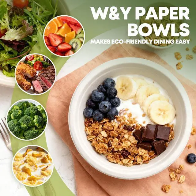 Alt view image 6 of 7 - 12 oz Paper Bowls, 100-Count Disposable Compostable Bowls, Microwave Safe & Heavy Duty, Biodegradable Sugarcane Fiber Bowl for Hot Soup, Salad, Snacks, and Party Use