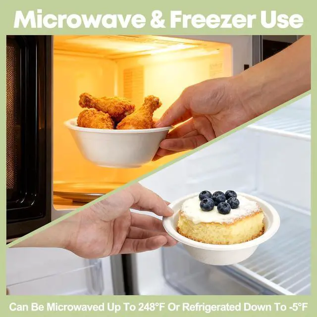 Alt view image 3 of 7 - 12 oz Paper Bowls, 100-Count Disposable Compostable Bowls, Microwave Safe & Heavy Duty, Biodegradable Sugarcane Fiber Bowl for Hot Soup, Salad, Snacks, and Party Use