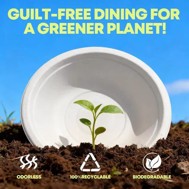 Alt view image 5 of 7 - 12 oz Paper Bowls, 100-Count Disposable Compostable Bowls, Microwave Safe & Heavy Duty, Biodegradable Sugarcane Fiber Bowl for Hot Soup, Salad, Snacks, and Party Use
