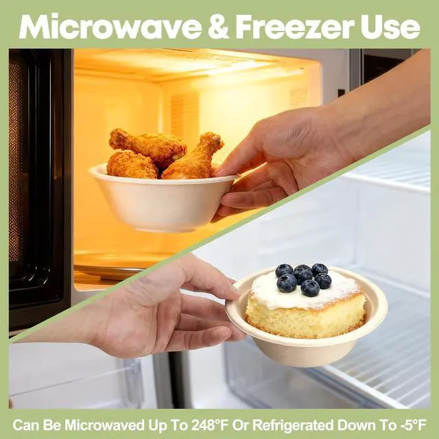 Alt view image 3 of 7 - W&Y 12 oz Paper Bowls, 100-Count Disposable Compostable Bowls, Microwave Safe & Heavy Duty, Biodegradable Sugarcane Fiber Bowl for Hot Soup, Salad, Snacks, and Party Use