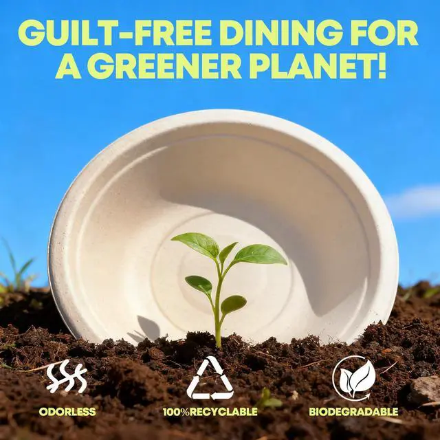 Alt view image 5 of 7 - W&Y 12 oz Paper Bowls, 100-Count Disposable Compostable Bowls, Microwave Safe & Heavy Duty, Biodegradable Sugarcane Fiber Bowl for Hot Soup, Salad, Snacks, and Party Use