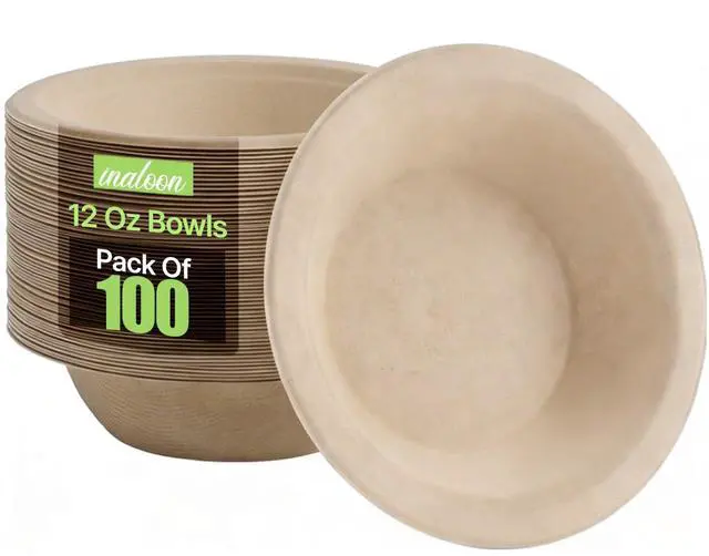 Main image of 100-Pack 12 oz Disposable Paper Bowls Heavy-Duty, Compostable, Eco-Friendly Bagasse Bowls for Parties, Restaurants & Catering