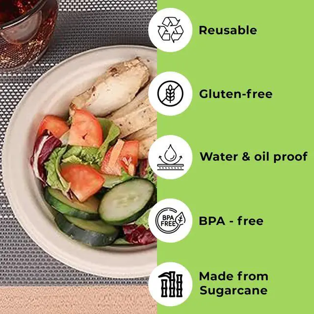 Alt view image 4 of 6 - 100-Pack 12 oz Disposable Paper Bowls Heavy-Duty, Compostable, Eco-Friendly Bagasse Bowls for Parties, Restaurants & Catering