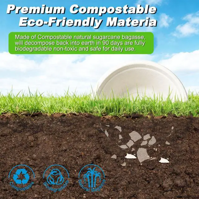 Alt view image 2 of 7 - 12 Oz Disposable Paper Bowls - 100 Pack Compostable Sugarcane Bowls, Heavy Duty Microwave Safe Bowls for Soup, Salad, Party, Home, Office, Takeout, Eco Friendly Biodegradable Bowls White