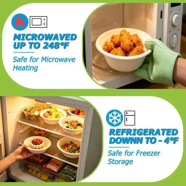 Alt view image 4 of 7 - 12 Oz Disposable Paper Bowls - 100 Pack Compostable Sugarcane Bowls, Heavy Duty Microwave Safe Bowls for Soup, Salad, Party, Home, Office, Takeout, Eco Friendly Biodegradable Bowls White