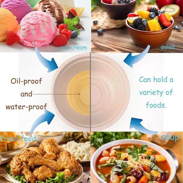 Alt view image 5 of 6 - 100 Pack Compostable 8 oz Paper Bowls,Heavy-Duty Quality Natural Disposable Bagasse Bowls,Biodegradable Natural Colour Paper Bowls for Salad,Hot Soup,Pasta and Dessert