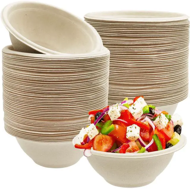 Main image of 100 Pack Compostable 8 oz Paper Bowls,Heavy-Duty Quality Natural Disposable Bagasse Bowls,Biodegradable Natural Colour Paper Bowls for Salad,Hot Soup,Pasta and Dessert