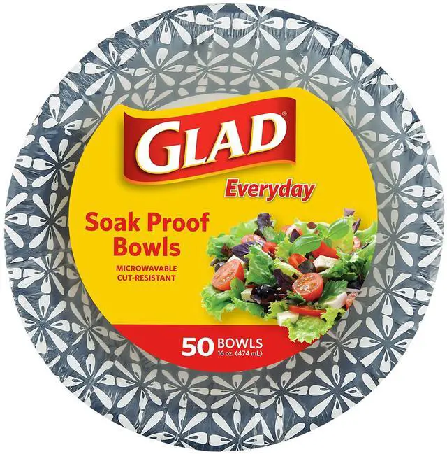 Main image of Round Disposable Paper Bowls, Blue Mosaic Design - Heavy Duty, Soak-Proof, Cut-Resistant, Microwavable Paper Bowls for All Foods, Daily Use, and Special Occasions, 16 oz, 50 Count