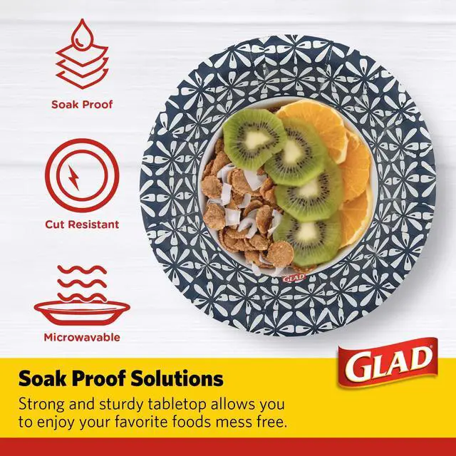 Alt view image 3 of 7 - Round Disposable Paper Bowls, Blue Mosaic Design - Heavy Duty, Soak-Proof, Cut-Resistant, Microwavable Paper Bowls for All Foods, Daily Use, and Special Occasions, 16 oz, 50 Count