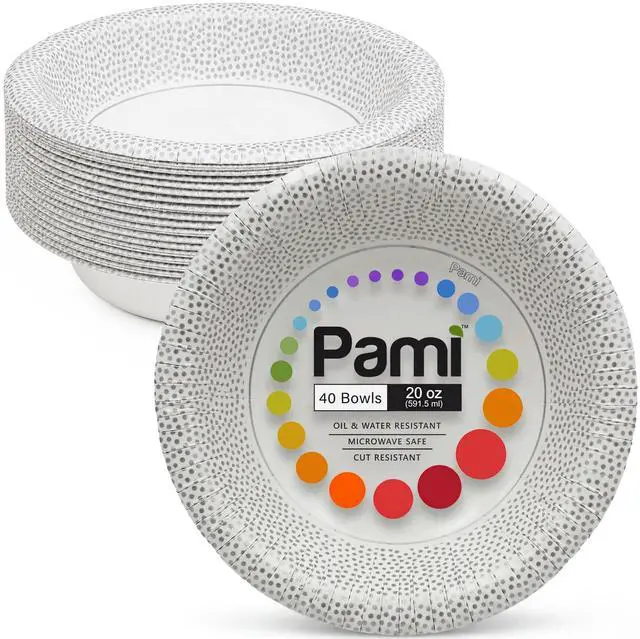 Main image of Disposable Paper Bowls 20 oz, Pack of 40 Bowls, Flecked Collection Heavy Duty Serving Bowls, Oil & Water Resistant, Microwave Safe Disposable Bowls