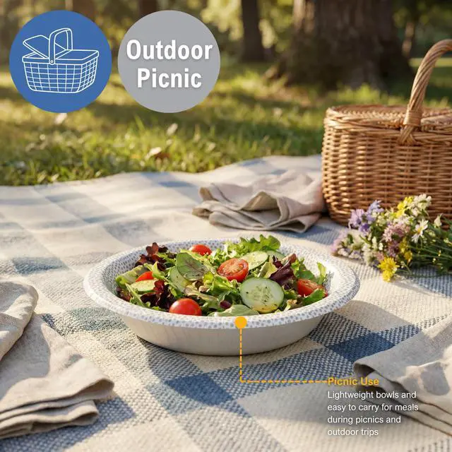 Alt view image 3 of 7 - Disposable Paper Bowls 20 oz, Pack of 40 Bowls, Flecked Collection Heavy Duty Serving Bowls, Oil & Water Resistant, Microwave Safe Disposable Bowls