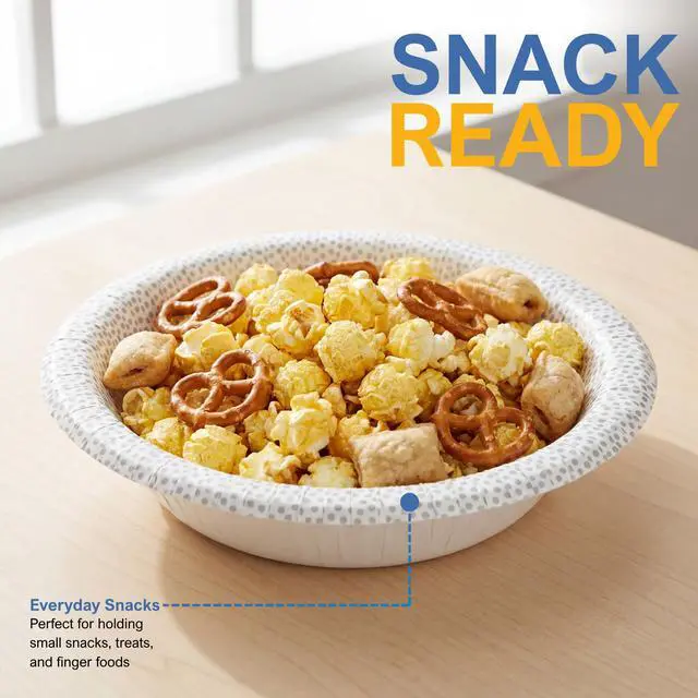 Alt view image 4 of 7 - Disposable Paper Bowls 20 oz, Pack of 40 Bowls, Flecked Collection Heavy Duty Serving Bowls, Oil & Water Resistant, Microwave Safe Disposable Bowls