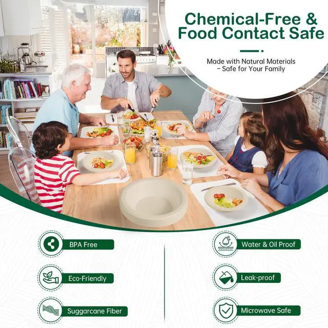 Alt view image 5 of 7 - 8 oz 128-Pack Compostable Paper Bowls, Small Disposable Dessert & Snack Bowls, Heavy-Duty Bagasse Bowls for Ice Cream, Sauce & Kids Meals, Microwave & Freezer Safe, Eco-Friendly (Natural)