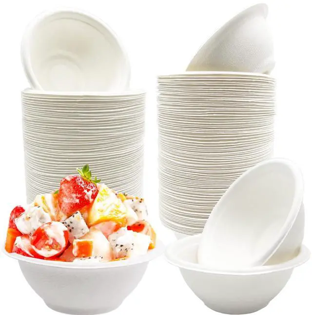 Main image of 100 Pack White Disposable Paper Bowls, 8oz Natural Compostable, Eco-friendly Paper Biodegradable Bowls for Party, Salad, Dessert