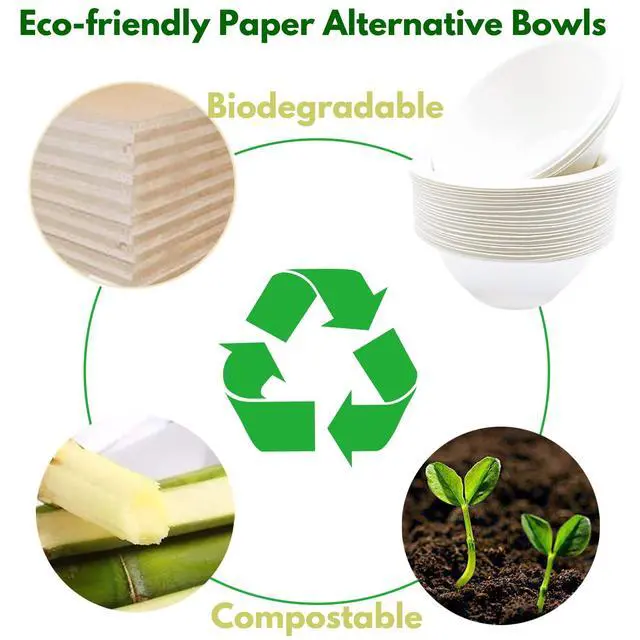 Alt view image 4 of 7 - 100 Pack White Disposable Paper Bowls, 8oz Natural Compostable, Eco-friendly Paper Biodegradable Bowls for Party, Salad, Dessert