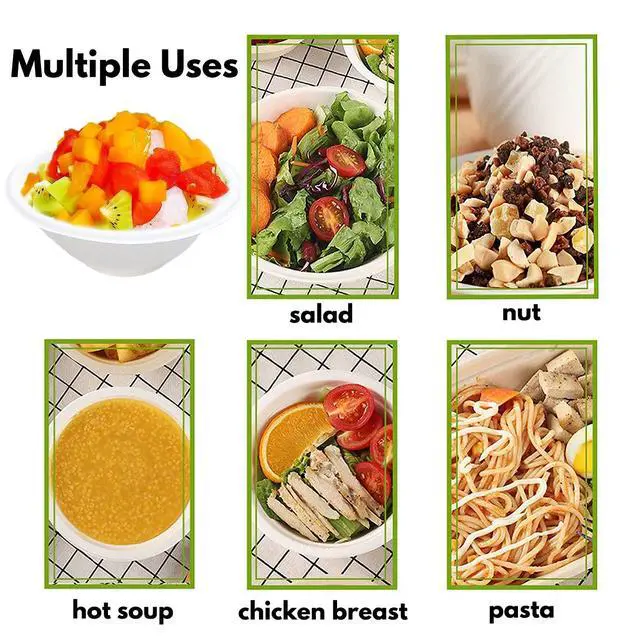 Alt view image 7 of 7 - 100 Pack White Disposable Paper Bowls, 8oz Natural Compostable, Eco-friendly Paper Biodegradable Bowls for Party, Salad, Dessert