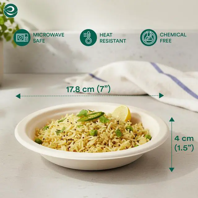 Alt view image 2 of 7 - Disposable Paper Bowls 16 oz, 50 Pack Biodegradable Compostable Sugarcane Bagasse Bowls, Heavy Duty & Microwave Safe, Large Bowls for Serving Soup, Noodles, Pasta, Salad Natural Brown