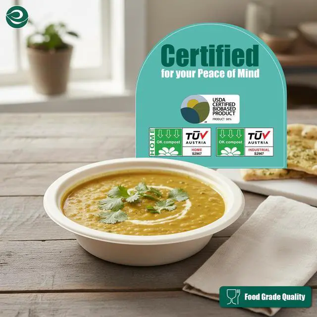 Alt view image 3 of 7 - Disposable Paper Bowls 16 oz, 50 Pack Biodegradable Compostable Sugarcane Bagasse Bowls, Heavy Duty & Microwave Safe, Large Bowls for Serving Soup, Noodles, Pasta, Salad Natural Brown