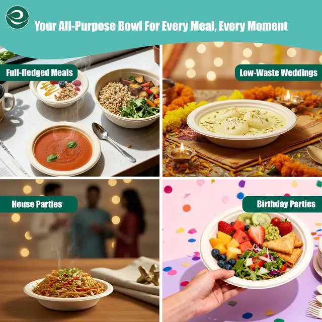 Alt view image 5 of 7 - Disposable Paper Bowls 12 oz, 50 Pack Compostable Sugarcane Bagasse Bowls, Heavy Duty & Microwave Safe, Biodegradable Large Bowls For Serving Soup, Salad, Snacks Natural Brown