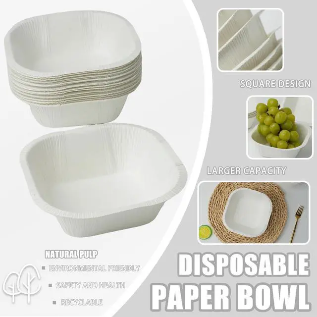 Alt view image 5 of 7 - 30 Pack 16 Oz Paper Bowls, Disposable Soup Bowl, Square Food containers Party Supplies Treat Bowls, Disposable Bowls Bulk For Snacks, Dessert, Breakfast, Lunch And Dinner Meals (White)
