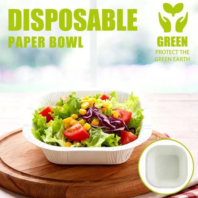 Alt view image 6 of 7 - 30 Pack 16 Oz Paper Bowls, Disposable Soup Bowl, Square Food containers Party Supplies Treat Bowls, Disposable Bowls Bulk For Snacks, Dessert, Breakfast, Lunch And Dinner Meals (White)