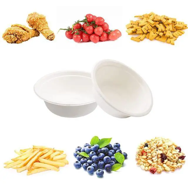 Alt view image 5 of 7 - 100 PCS 12 OZ Disposable Paper Bowls,100% Compostable Biodgradble Bowl,350ml White Party Paper Bowl,Natural Sugarcane Fibers Bowls for Parties Catering