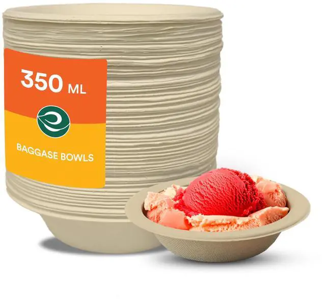 Main image of Disposable Paper Bowls 12 oz, 50 Pack Compostable Sugarcane Bagasse Bowls, Heavy Duty & Microwave Safe, Biodegradable Large Bowls For Serving Soup, Salad, Snacks Natural Brown